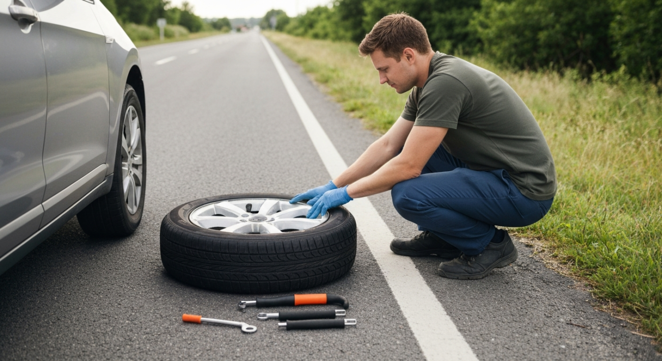 changing a flat tyre